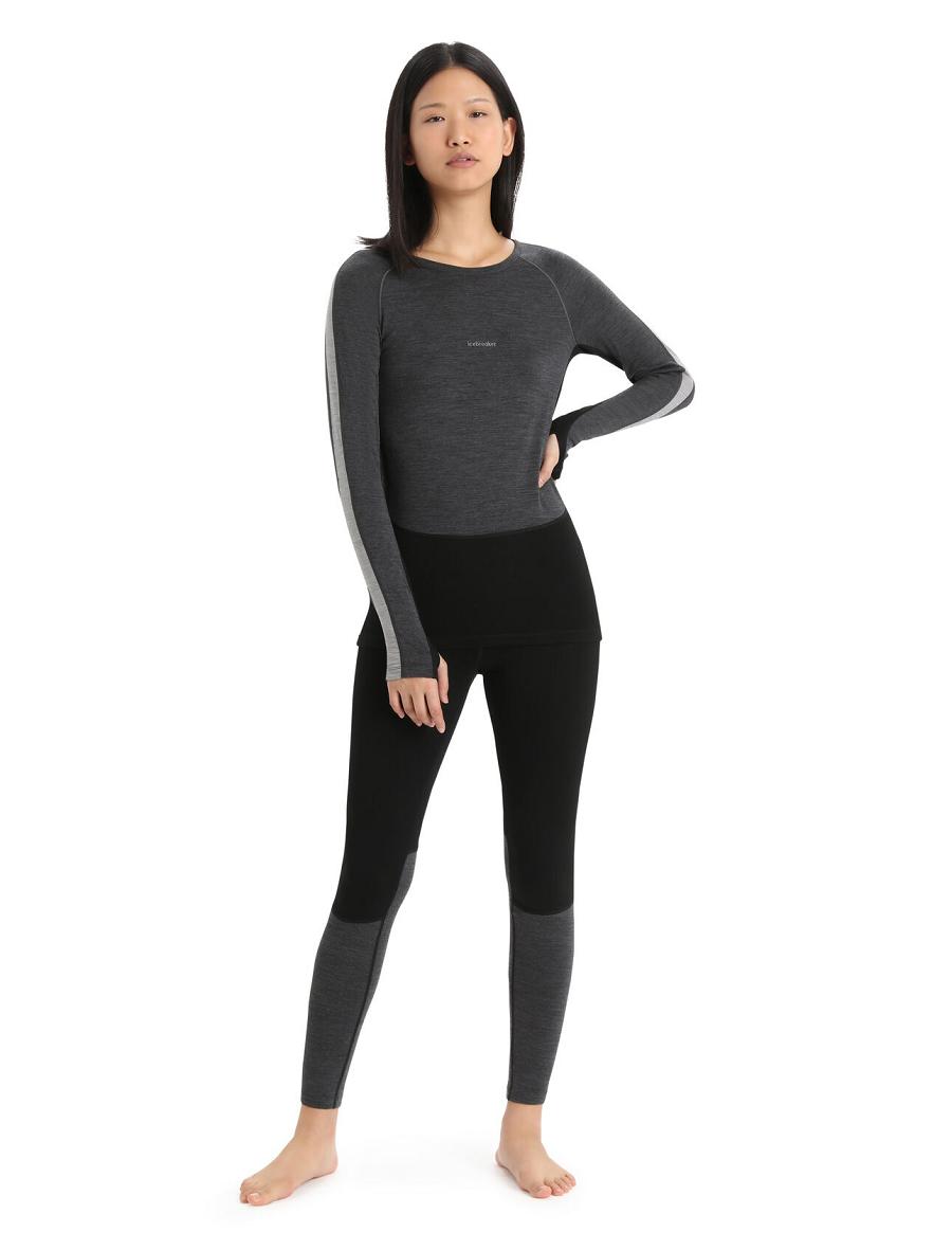 Base Layers Icebreaker 200 ZoneKnit™ Merino Long Sleeve Crewe Femme Noir | FR 1850QMAZ